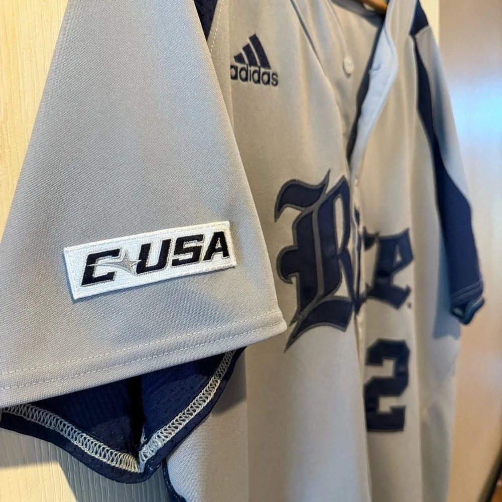 Adidas Baseball Jersey Texas Rice University Owls Grey Gray Navy Official